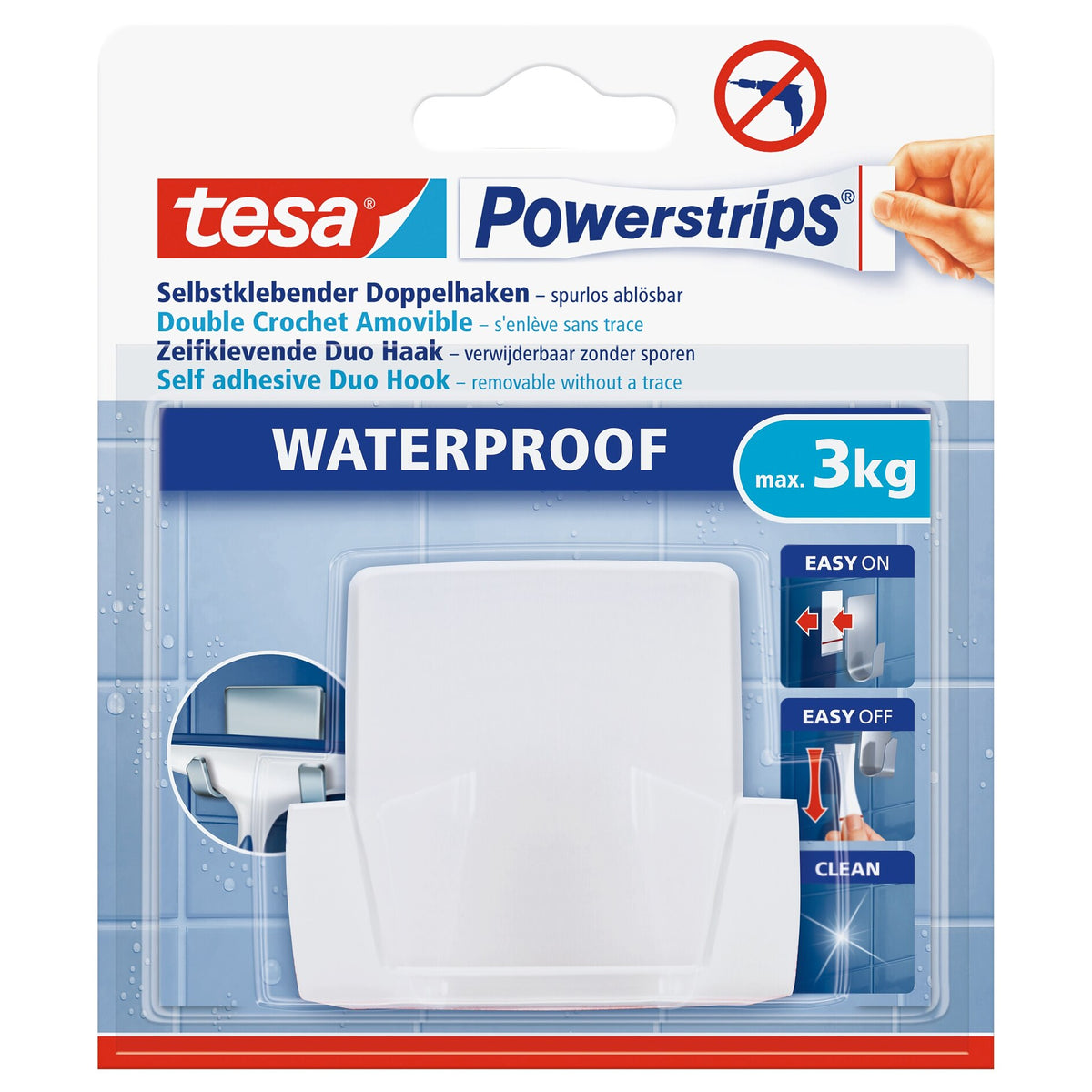Ganchos dobles tesa Powerstrips Waterproof Wave, blancos