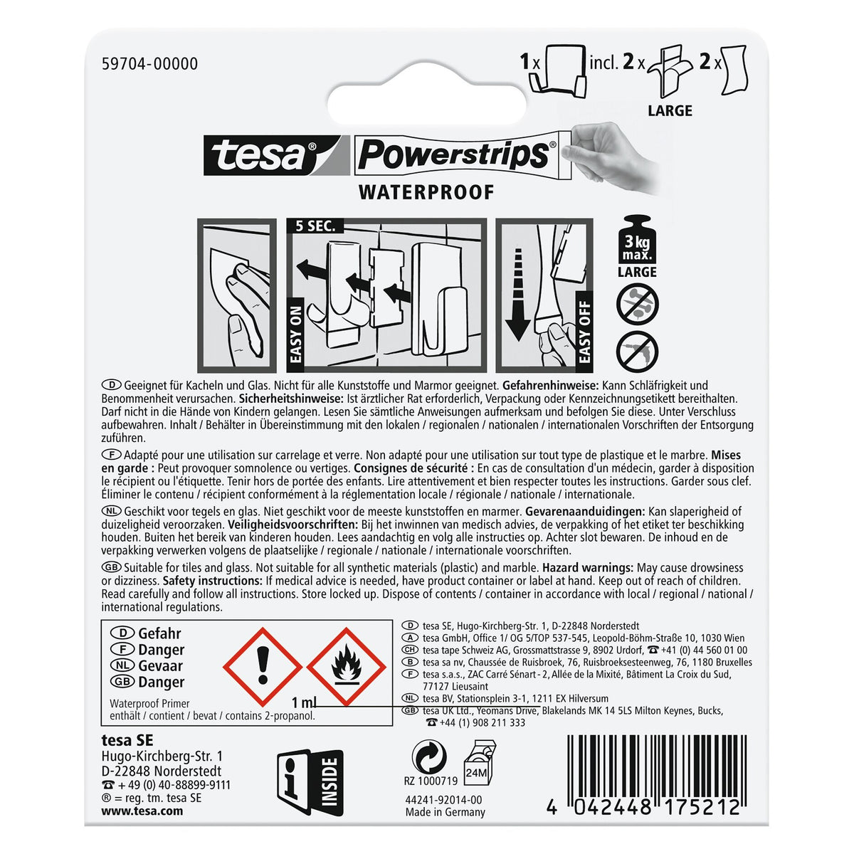 Ganchos dobles tesa Powerstrips Waterproof Wave, blancos