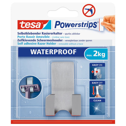 Soporte para maquinillas de afeitar tesa Powerstrips Waterproof Zoom, de metal, blanco