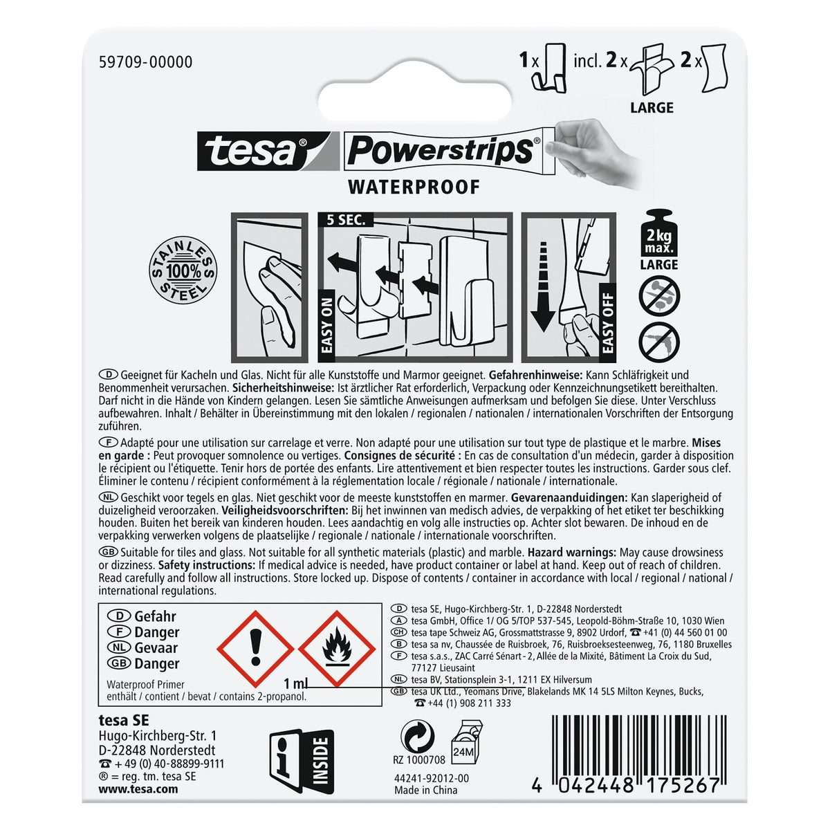 Soporte para maquinillas de afeitar tesa Powerstrips Waterproof Zoom, de metal, blanco