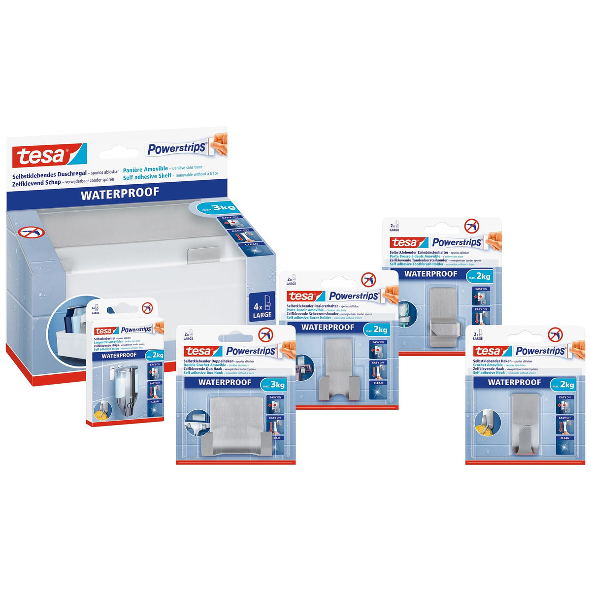 Soporte para maquinillas de afeitar tesa Powerstrips Waterproof Zoom, de metal, blanco – Surtido