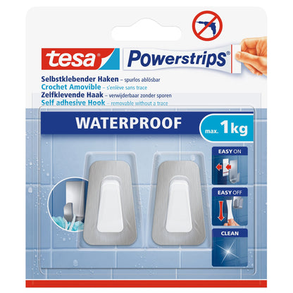 tesa Powerstrips Hooks, Waterproof S, Metal-Plastic, White