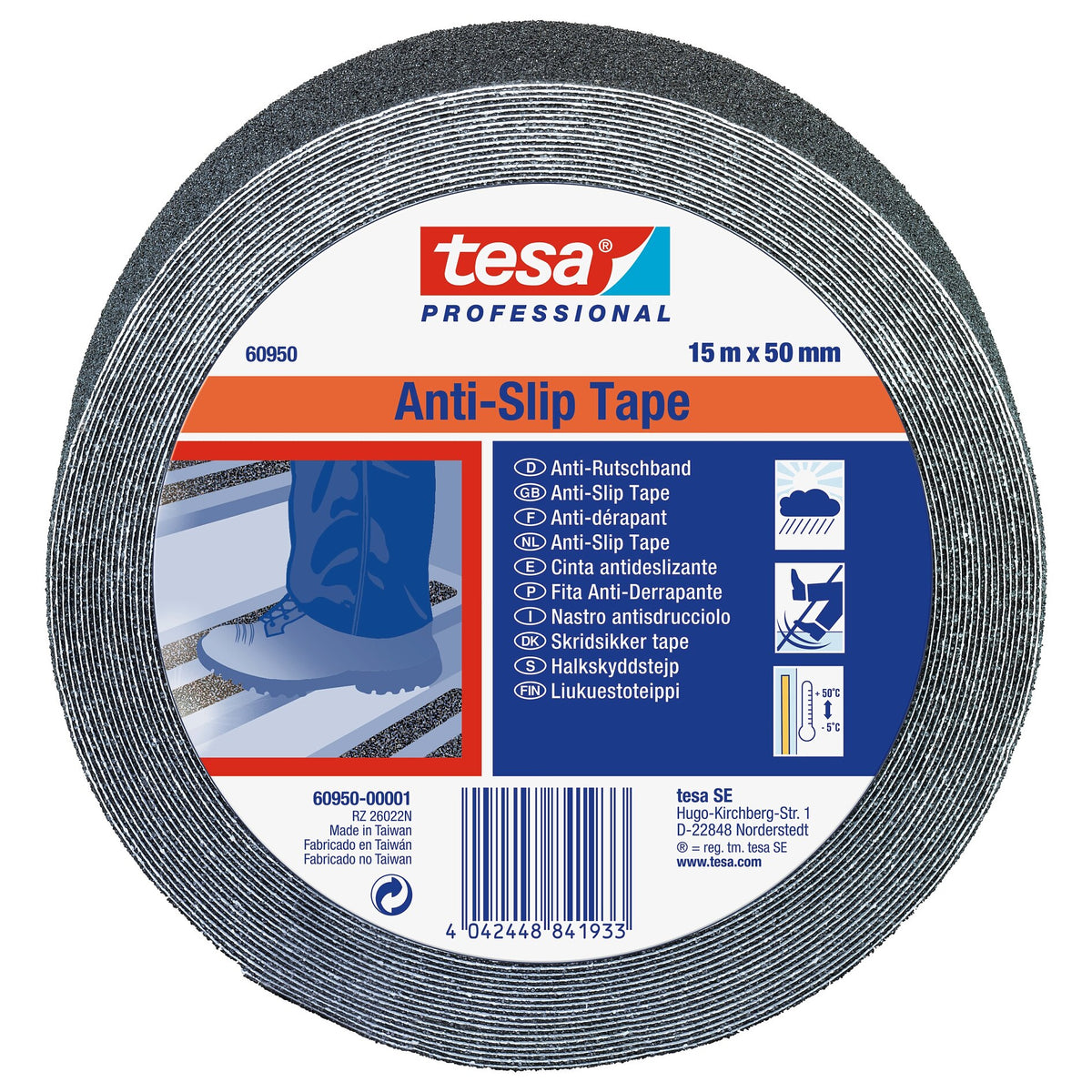 tesa Professional 60950 / 60952 Anti-Slip Tape, Black, 15 m x 50 mm