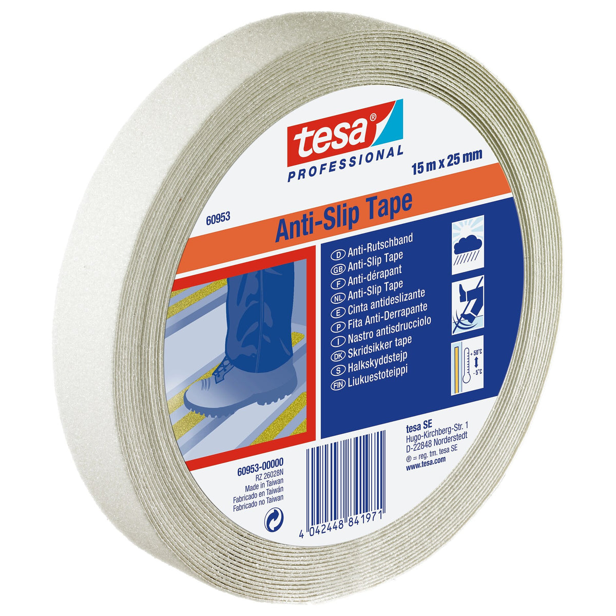 Cinta antideslizante tesa Professional 60953 fluorescente, 15 m x 25 mm, amarillo neón