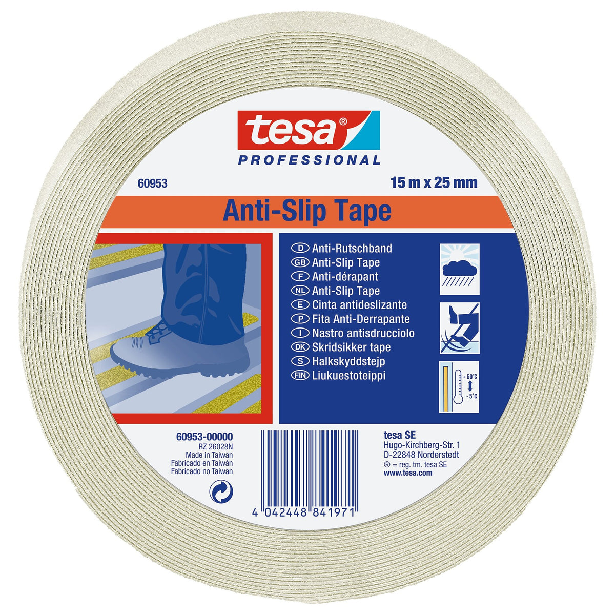 Cinta antideslizante tesa Professional 60953 fluorescente, 15 m x 25 mm, amarillo neón