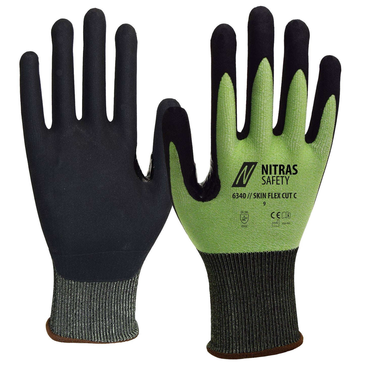 NITRAS SKIN FLEX CUT C, guantes de protección contra cortes, verde / negro