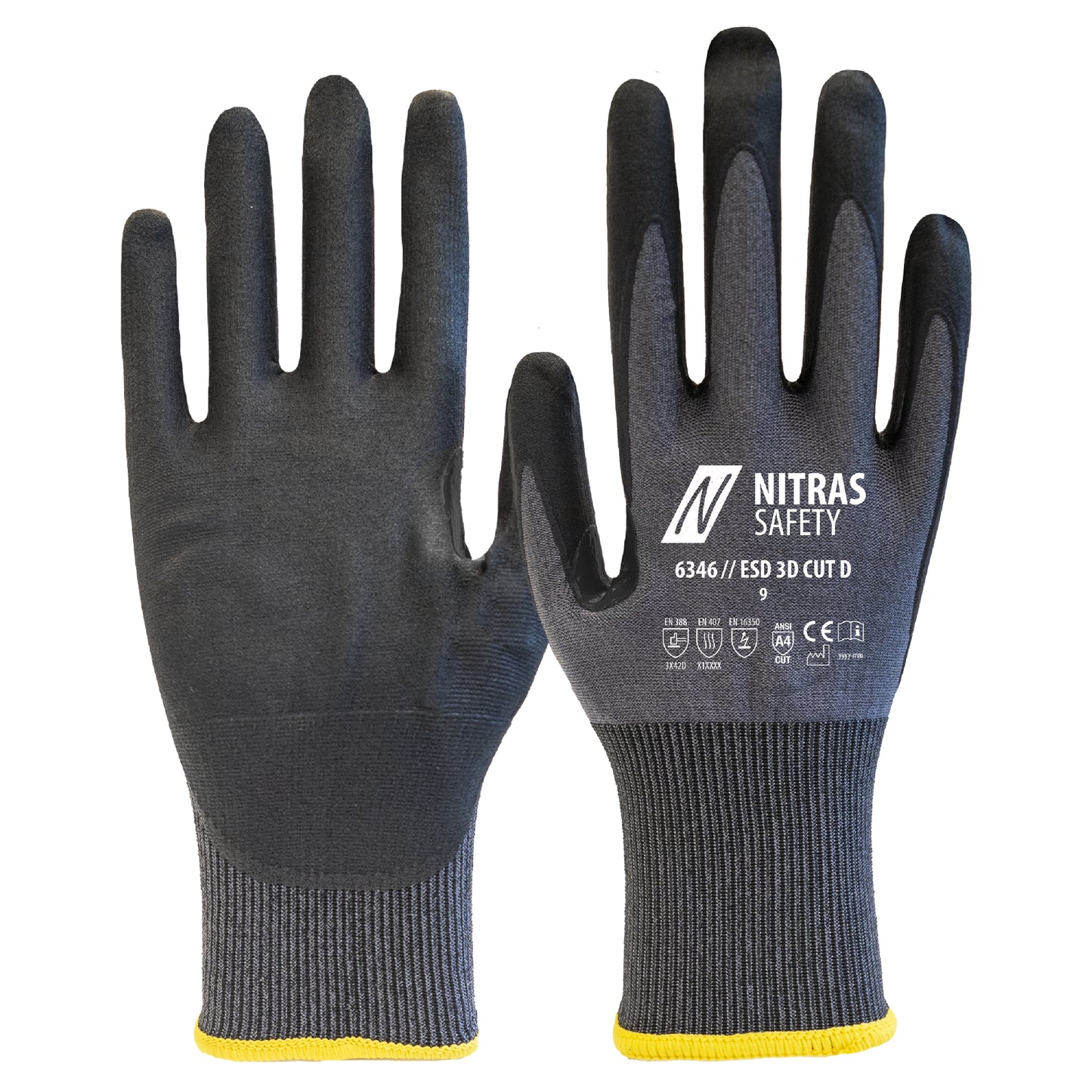 NITRAS ESD 3D CUT D, cut protection gloves, gray / black