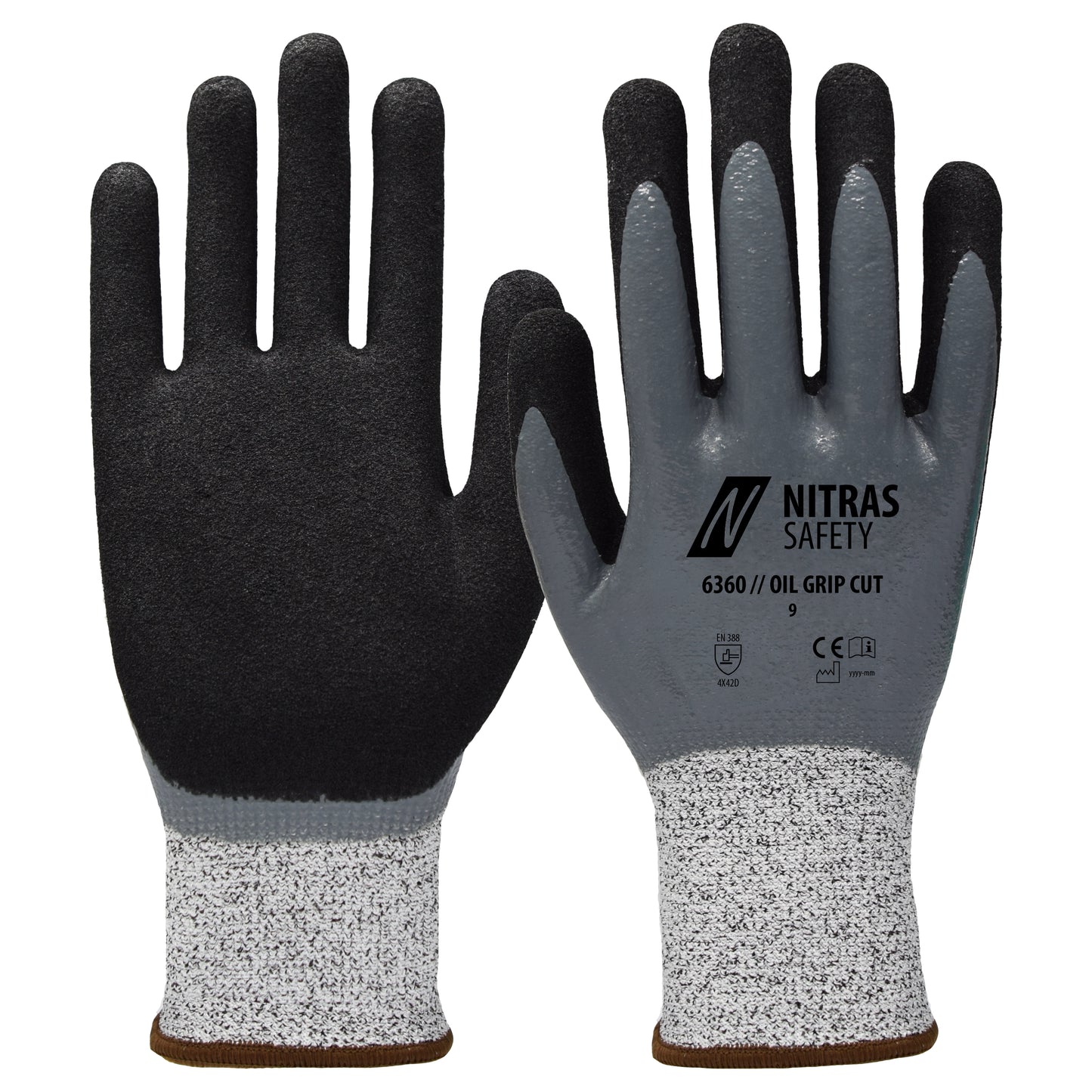 NITRAS OIL GRIP CUT, guantes de protección contra cortes, gris / negro