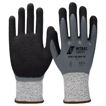 NITRAS OIL GRIP CUT, guantes de protección contra cortes, gris / negro
