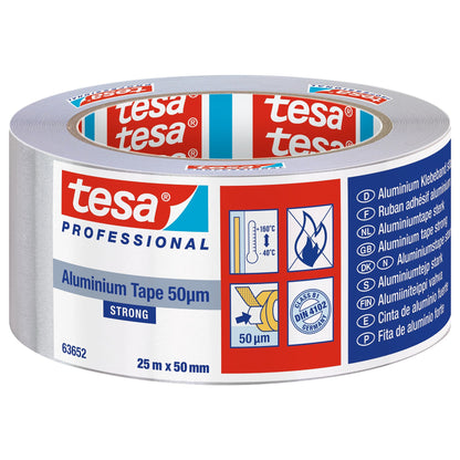 tesa Professional 63652 Extra-Strong Aluminum Tape, Silver-Gray, 25 m x 50 mm