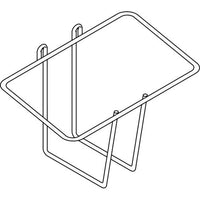 A simple black line drawing shows the Diversey stainless steel canister holder for 1 x 10-liter canister, featuring two upper hooks for hanging and two wire feet for supporting a single 10-liter container.