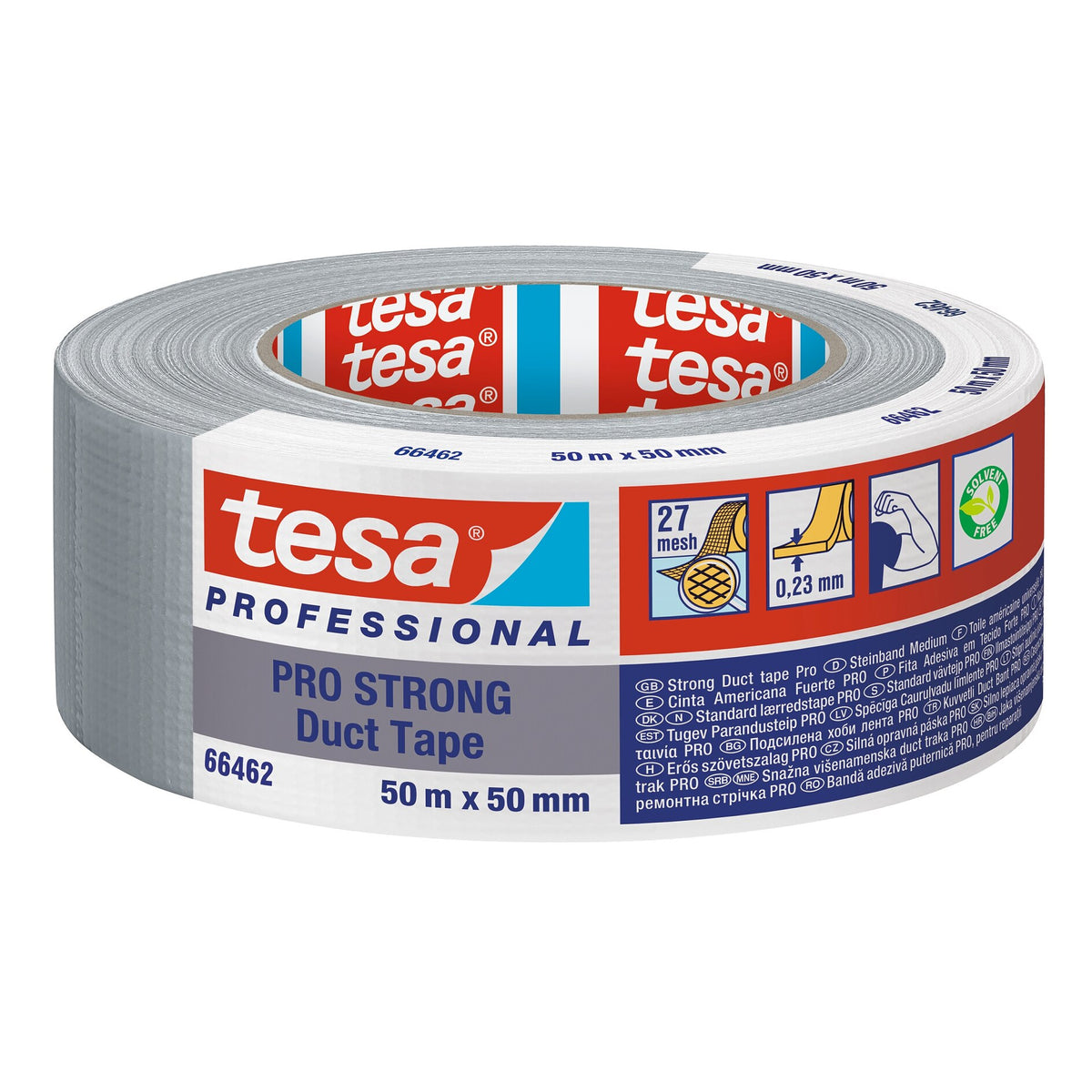 Cinta adhesiva tesa PRO 66462PRO STRONG, con más del 60 % de plástico reciclado, gris, 50 m x 50 mm