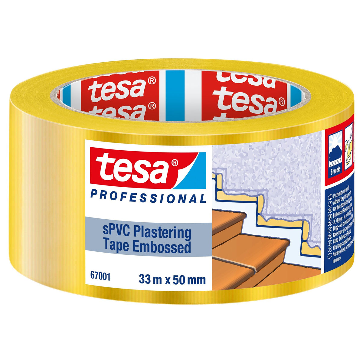 tesa Professional 67001 Cinta para enlucido de sPVC con ranuras transversales, amarilla, 33 m x 50 mm