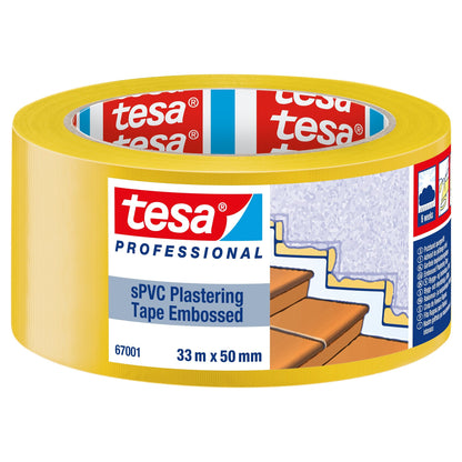 tesa Professional 67001 Cinta para enlucido de sPVC con ranuras transversales, amarilla, 33 m x 50 mm