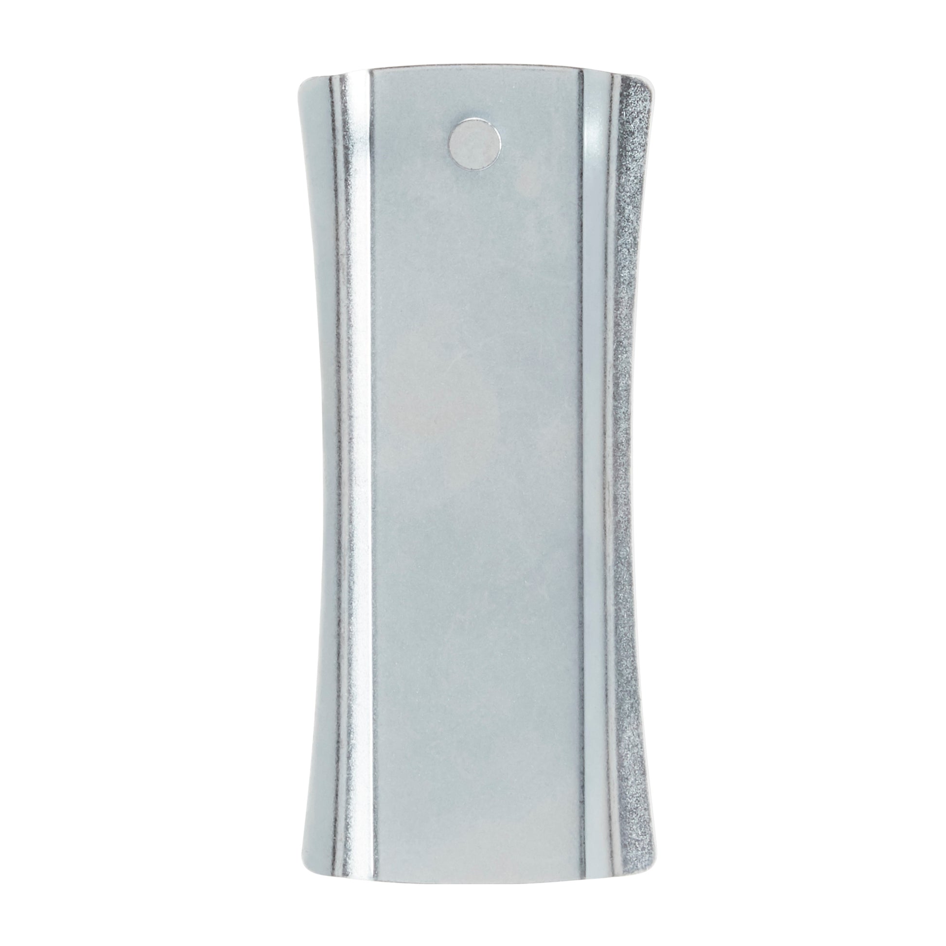 Der Command™ Bildernagel 17047 von 3M Deutschland GmbH ist ein silberner, rechteckiger Metallhaken mit leicht gewölbten Seiten, abgeschrägten Kanten und einer kleinen kreisförmigen Vertiefung nahe der oberen Mitte. Hält bis zu 2,2 kg.