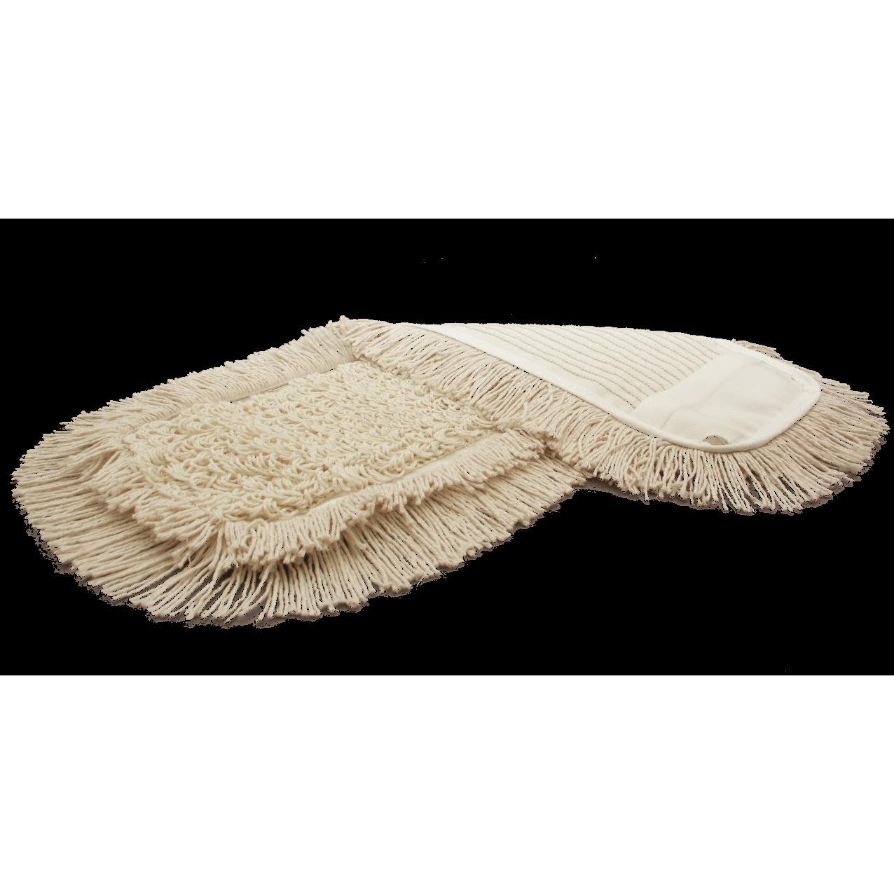 To beige TASKI Multi Mop Special moppehoder fra Diversey Deutschland GmbH & Co. OHG med frynsekant og strukturert overflate på svart bakgrunn – ideell for profesjonell, effektiv rengjøring (5 stk. pakke).