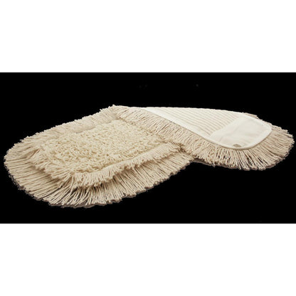 To beige TASKI Multi Mop Special moppehoder fra Diversey Deutschland GmbH & Co. OHG med frynsekant og strukturert overflate på svart bakgrunn – ideell for profesjonell, effektiv rengjøring (5 stk. pakke).