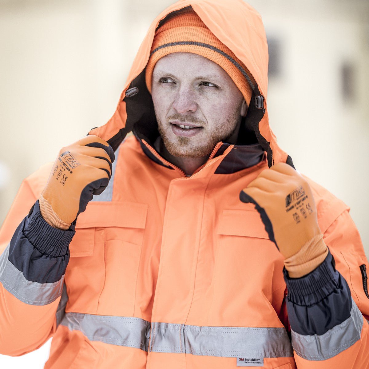NITRAS MOTION TEX VIZ PLUS, chaqueta de piloto de alta visibilidad, naranja neón / azul marino