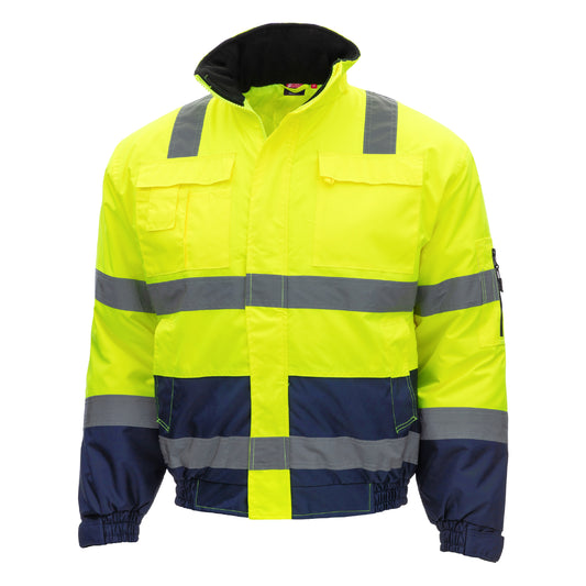NITRAS MOTION TEX VIZ, chaqueta de piloto de alta visibilidad, amarillo neón / azul marino