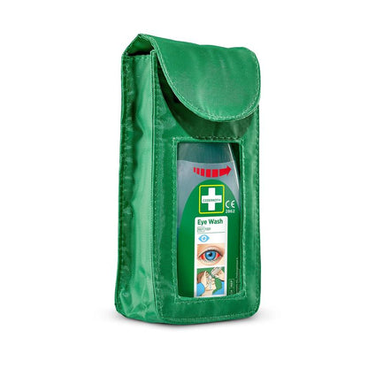 La funda para el modelo de bolsa de enjuague ocular Cederroth (ref 7221) de Orkla Wound Care AB cuenta con una ventana clara para la botella de enjuague ocular, una tapa abatible y una flecha roja en el accesorio de enjuague ocular etiquetado. Paquete: 1 unidad.