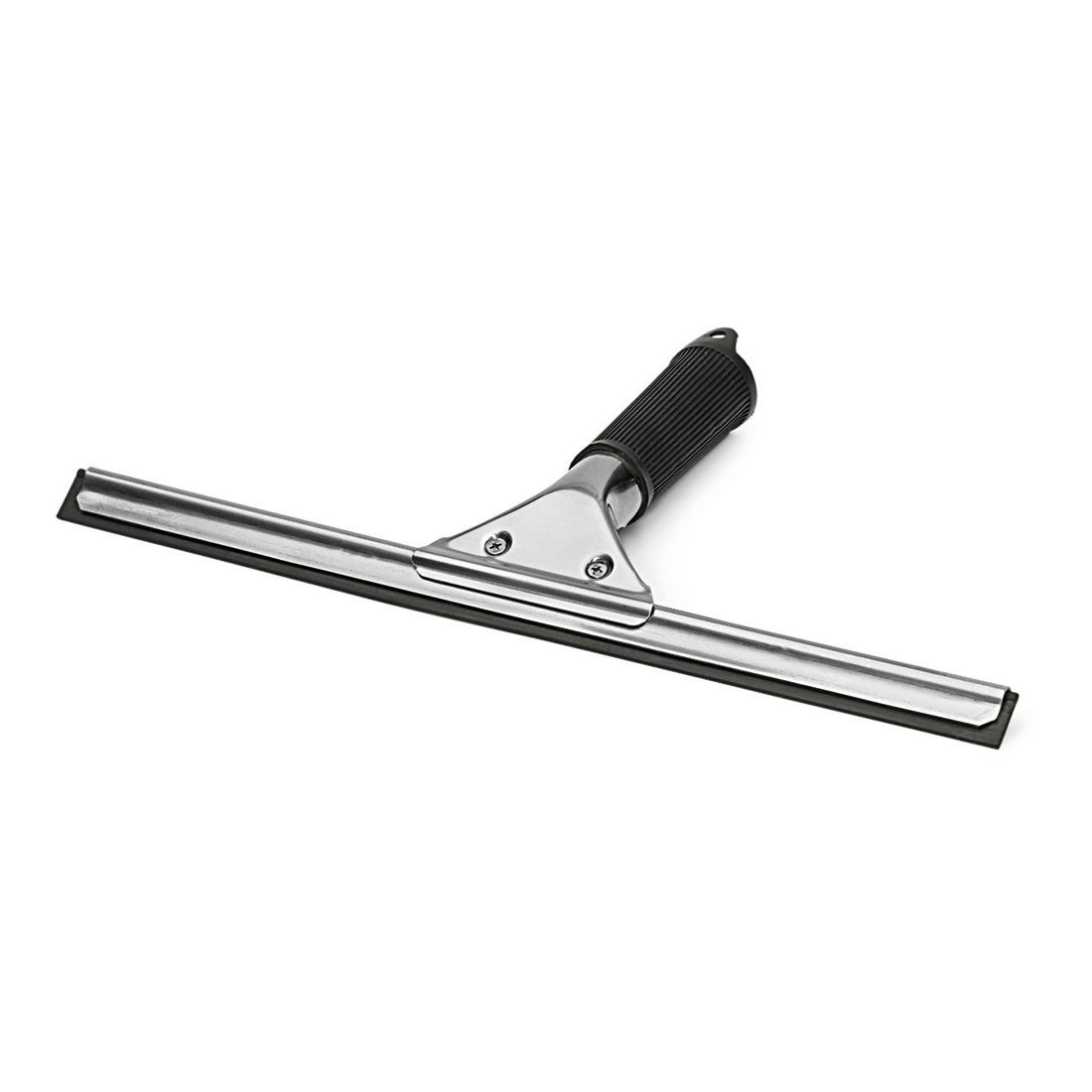 Der Nölle Profi Brush Fensterwischer Edelstahl von Nölle Profi Brush Bürsten- & Pinseltechnik e.K. mit schwarzer Gummilippe und Griff sorgt für streifenfreie Sauberkeit - auf weißem Hintergrund präsentiert.