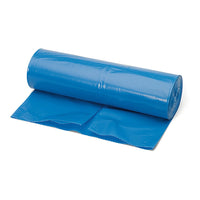 A blue Nölle Profi Brush extra-strong trash bag, 120 liters (70 my), from Nölle Profi Brush Bürsten- & Pinseltechnik e.K., with part of the bag unrolled and lying flat on a white background.