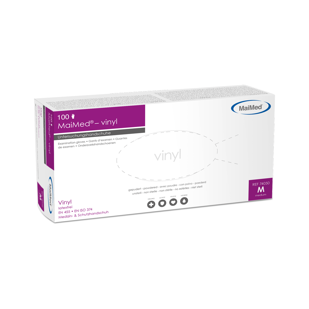 MaiMed-vinyl undersøkelseshansker, usterile, pulveriserte, 100 stk/eske