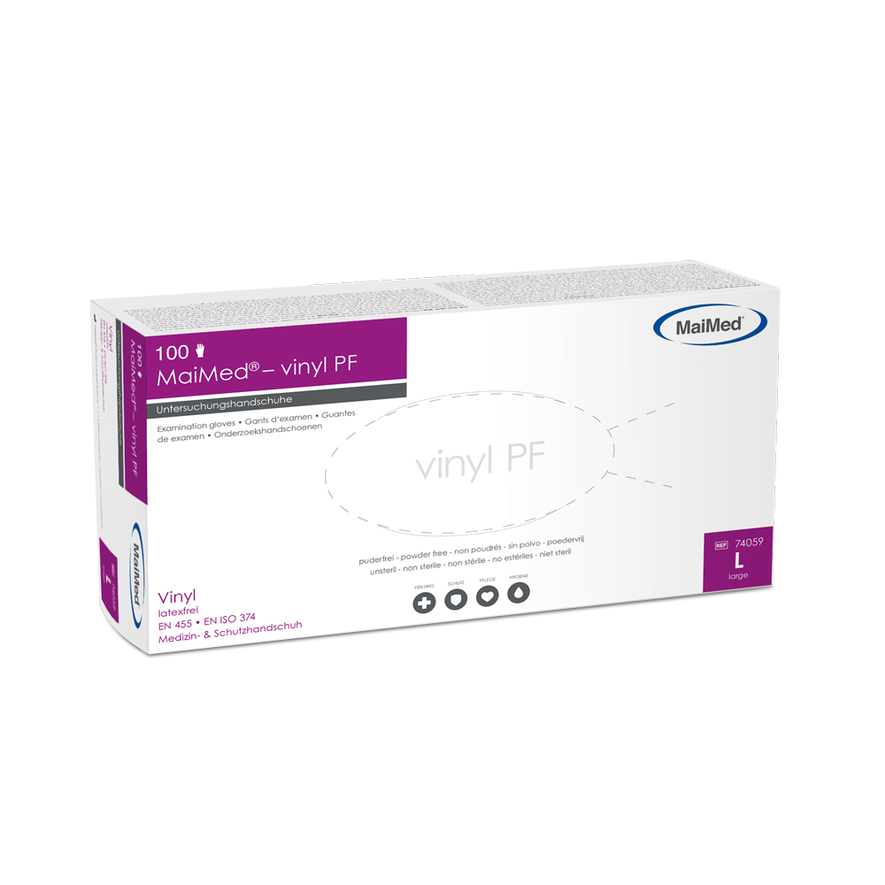 MaiMed-vinyl PF, guantes de examen de vinilo no estériles y sin polvo, 100 unidades/caja
