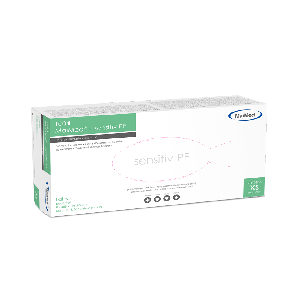 Guantes de examen de látex sensibles MaiMed, no estériles, sin polvo, 100 unidades/caja