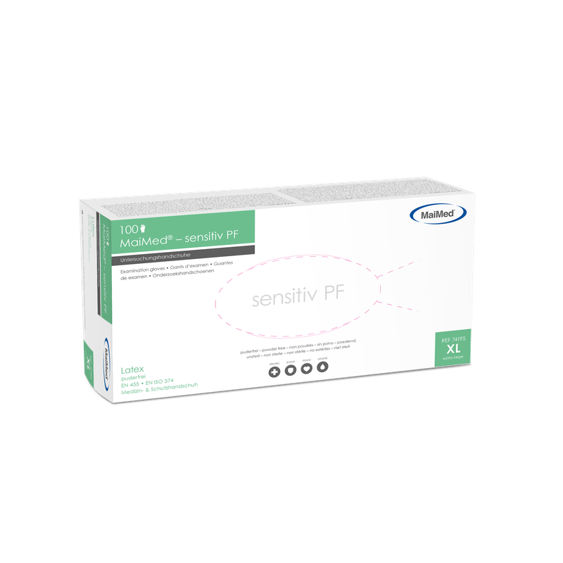 Guantes de examen de látex sensibles MaiMed, no estériles, sin polvo, 100 unidades/caja