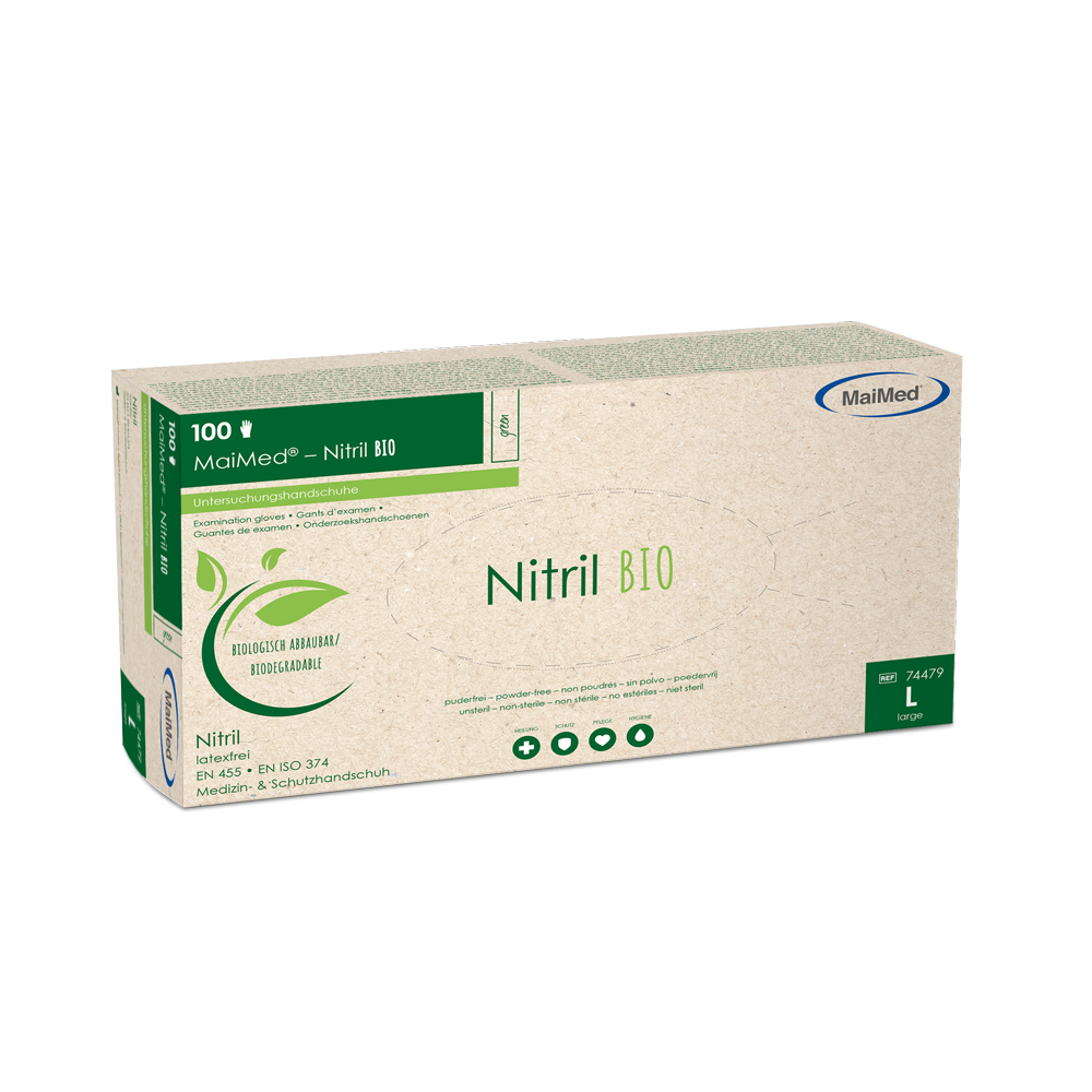 MaiMed-Nitril BIO, ikke-steril, pudderfri Lateksfri nitrilhanske, grønn, 100 stk/eske