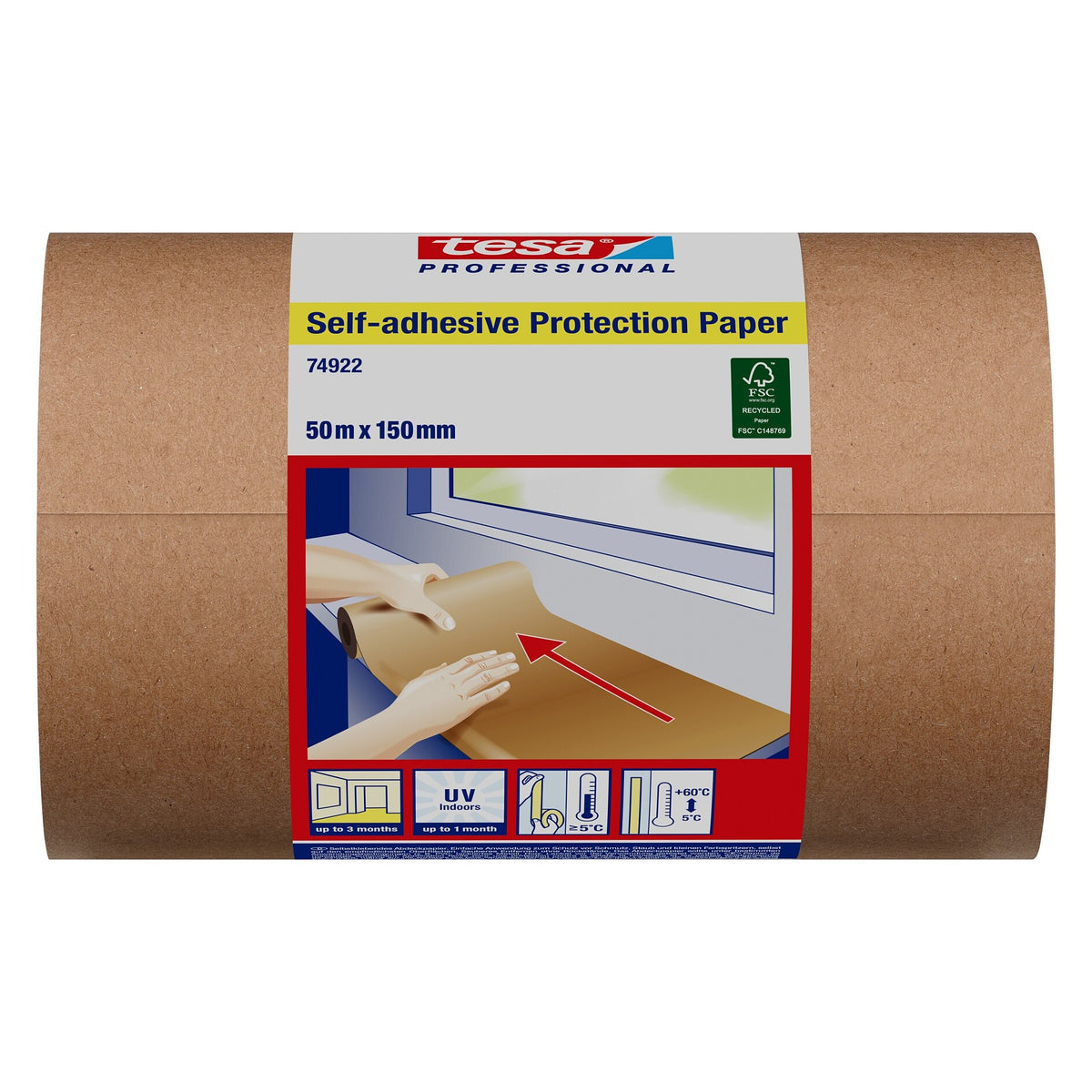tesa Professional 74922 Self-adhesive protective paper, chamois, 50 m x 150 mm