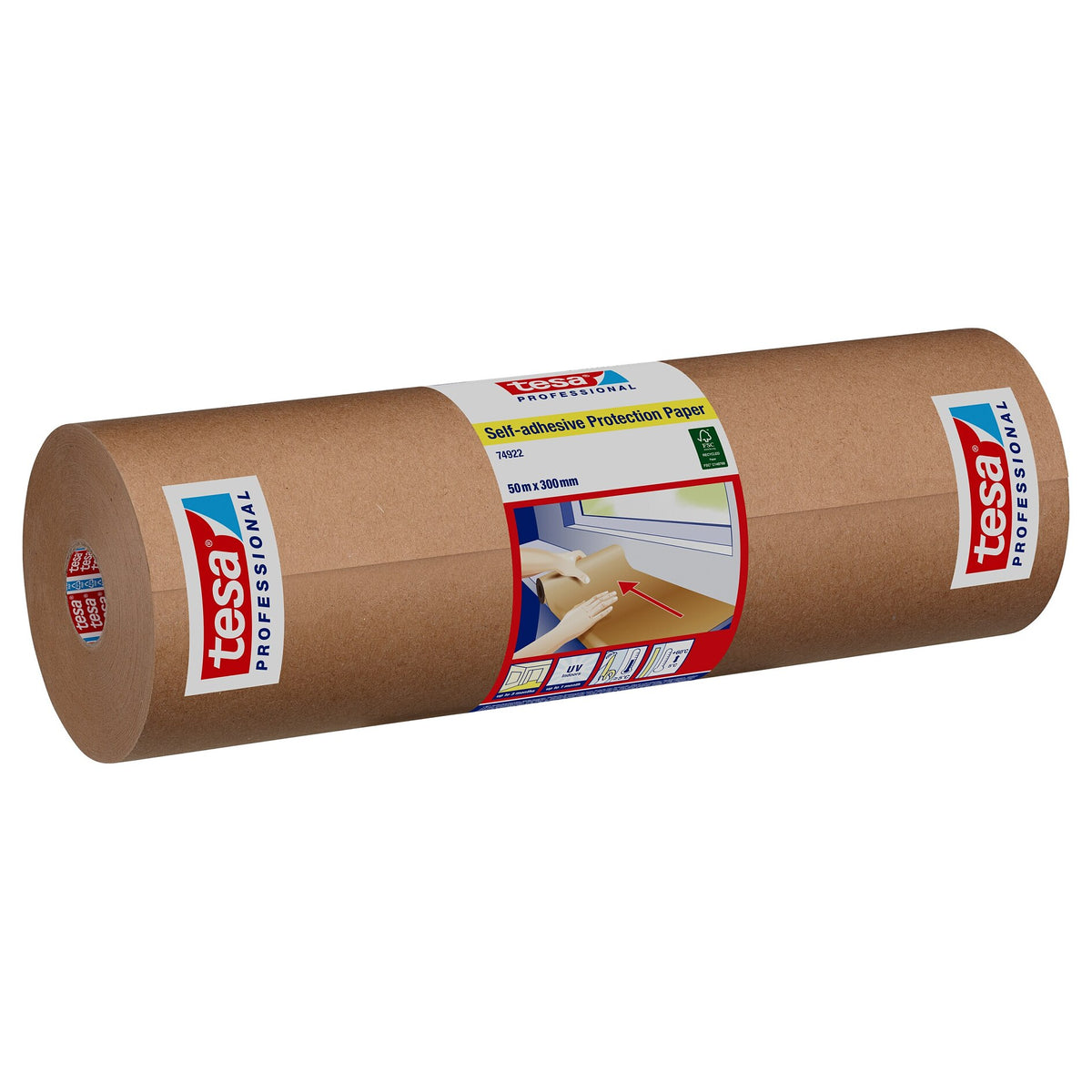 tesa Professional 74922 Self-Adhesive Protective Paper, Chamois, 50 m x 300 mm