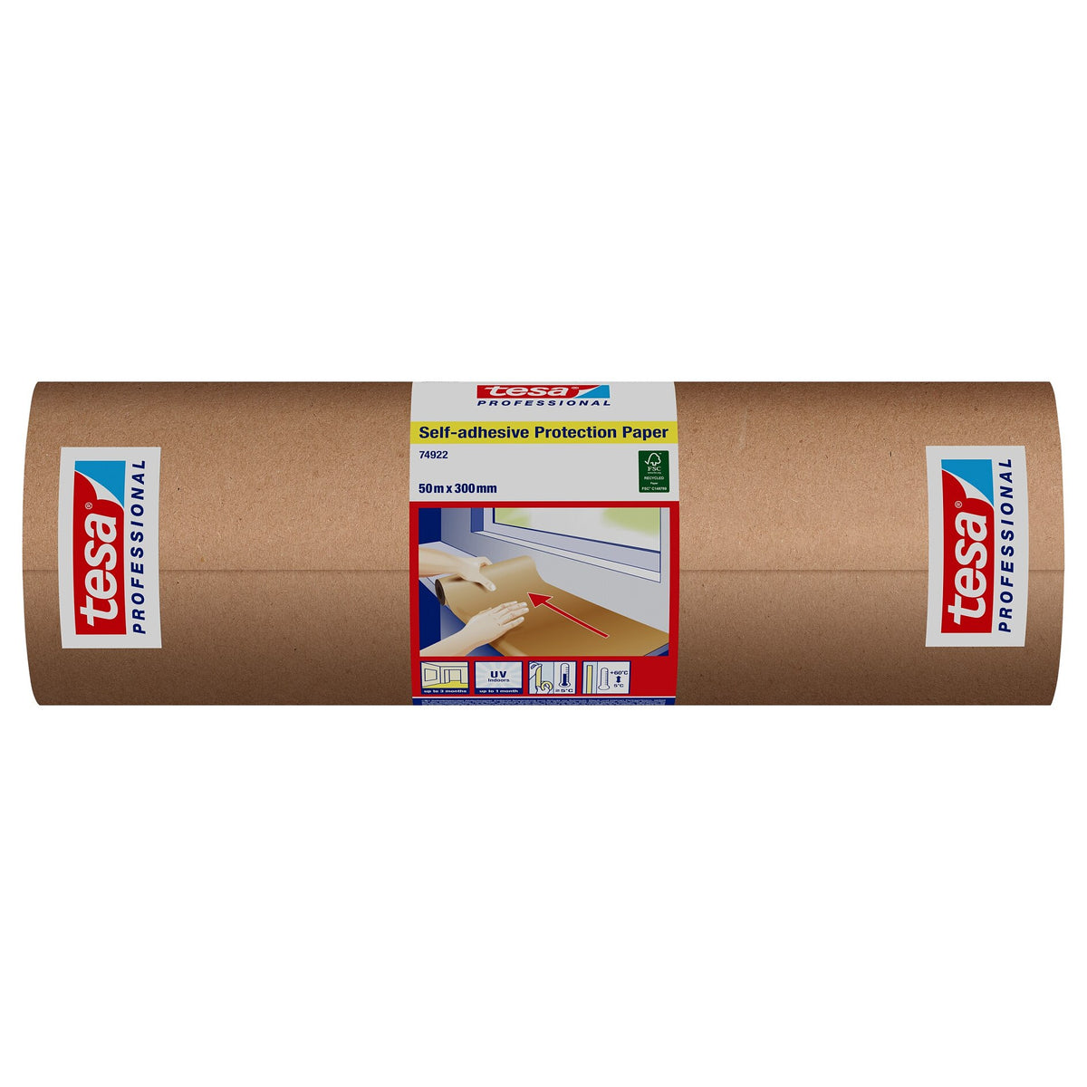tesa Professional 74922 Self-Adhesive Protective Paper, Chamois, 50 m x 300 mm
