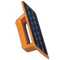 The edge cleaning tool with handle from Diversey Deutschland GmbH & Co. OHG is a rectangular hand tool with a black, ribbed abrasive surface, ideal for precise sanding or smoothing of surfaces. Package: 1 piece.