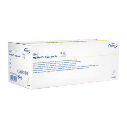 MaiMed - Depresor bucal de madera estéril HMS, 15 cm de largo, 100x1 uds. envasados ​​esterilizados | Caja (100 piezas)