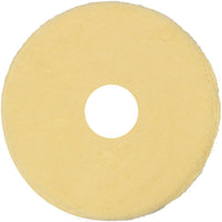 Four round, flat, yellow TASKI Contact Pads from Diversey Deutschland GmbH & Co. OHG, each with a center hole, designed for professional use with cleaning machines, shown from above against a white background.