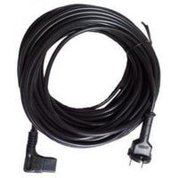 Un cable de conexión EURO v de 15 m de Diversey Deutschland GmbH & Co. OHG, de color negro y enrollado, con un conector bipolar y un conector acodado, ideal para enchufes europeos. Paquete: 1 unidad; imagen sobre fondo blanco.