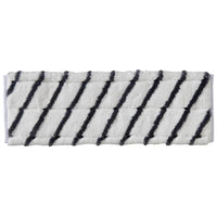 La mopa TASKI MicroEasy Scouring Mop de Diversey Deutschland GmbH & Co. OHG es una almohadilla rectangular blanca con rayas negras diagonales, ideal para la limpieza de azulejos y la eliminación de suciedad muy adherida. Caja con 5 paquetes.