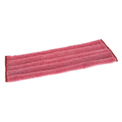 El TASKI Jonmaster Ultra Damp Mop, rojo de Diversey Deutschland GmbH & Co. OHG es una almohadilla de microfibra roja rectangular con rayas longitudinales ligeramente elevadas para la limpieza higiénica en entornos profesionales, representado sobre un fondo blanco.