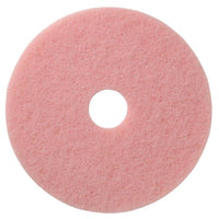 La almohadilla combinada TASKI Americo Remover Pad, de Diversey Deutschland GmbH & Co. OHG, destinada a la limpieza y el abrillantado, es una almohadilla redonda, plana y de color rosa con un orificio central, ideal para trabajos de limpieza y abrillantado.