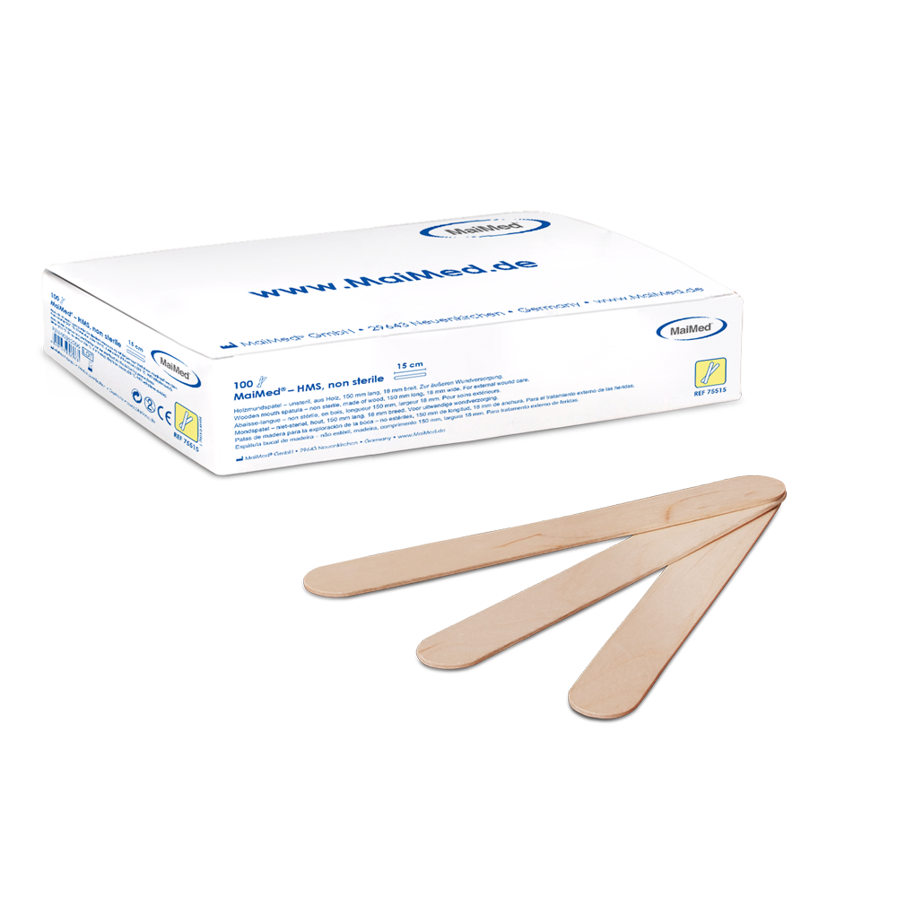MaiMed - HMS non-sterile wooden mouth depressor, 15cm long, 100 pieces/box | Box (100 pieces)