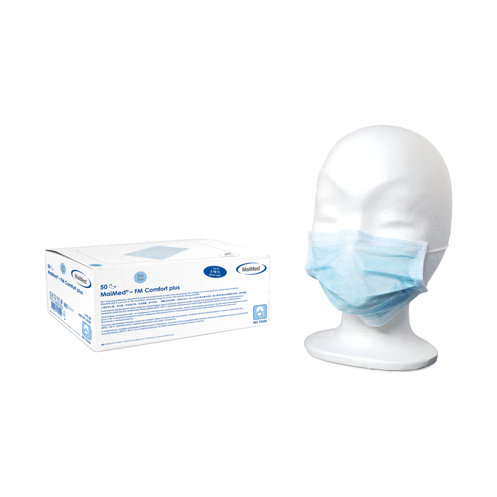 MaiMed-FM C plus., mask, unst. with rubber surgical mask, non-sterile, 3-ply, blue, 50 pcs./box | Box (50 pieces)