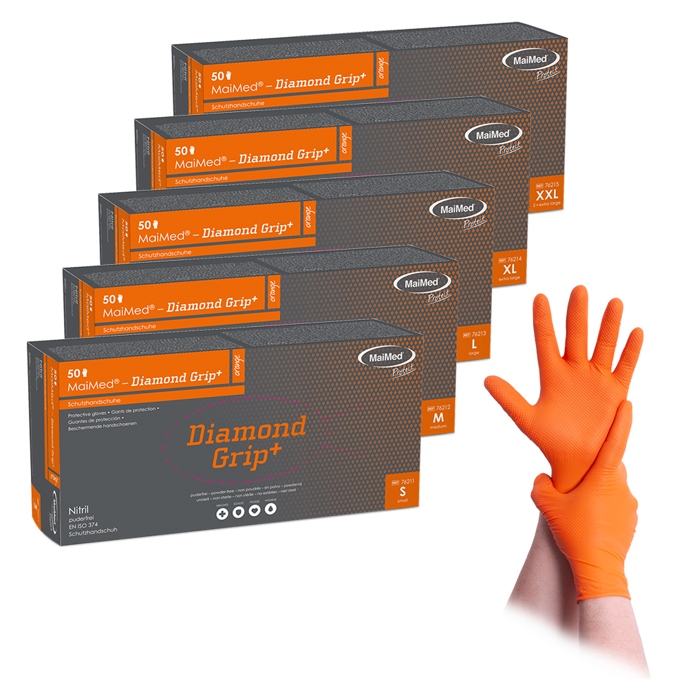 MaiMed-Diamond Grip+ oransje, ikke-steril, pf lateksfri nitrilhanske