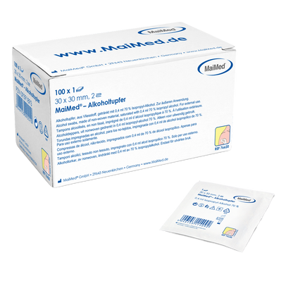 Meditrade Alcohol Swab 30 x 30 mm hvit ikke -vevd stoff to -lags | Boks (100 stykker)