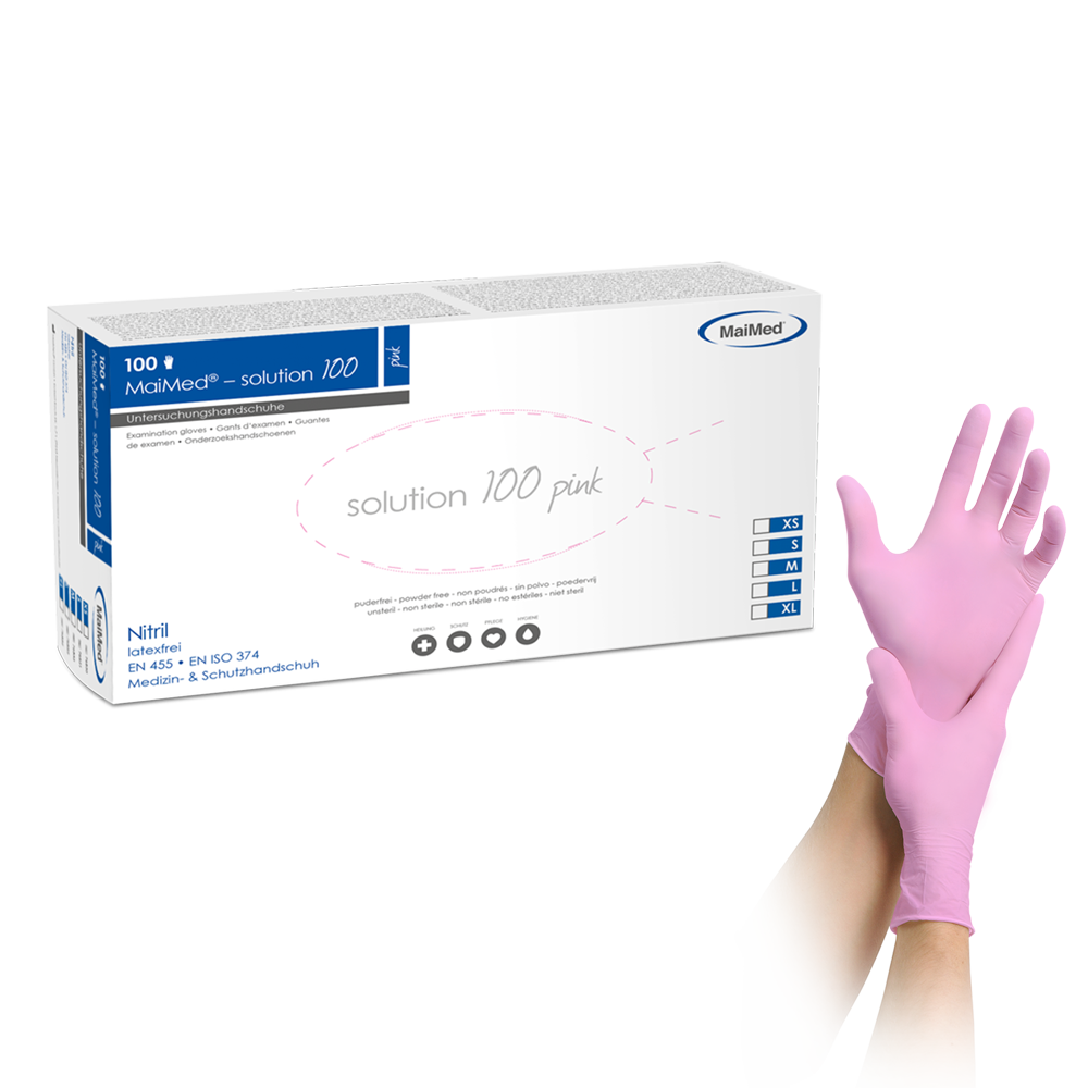 MaiMed-solution 100 guante rosa no esterilizado, sin polvo y sin látex, azul, 100 unidades/caja