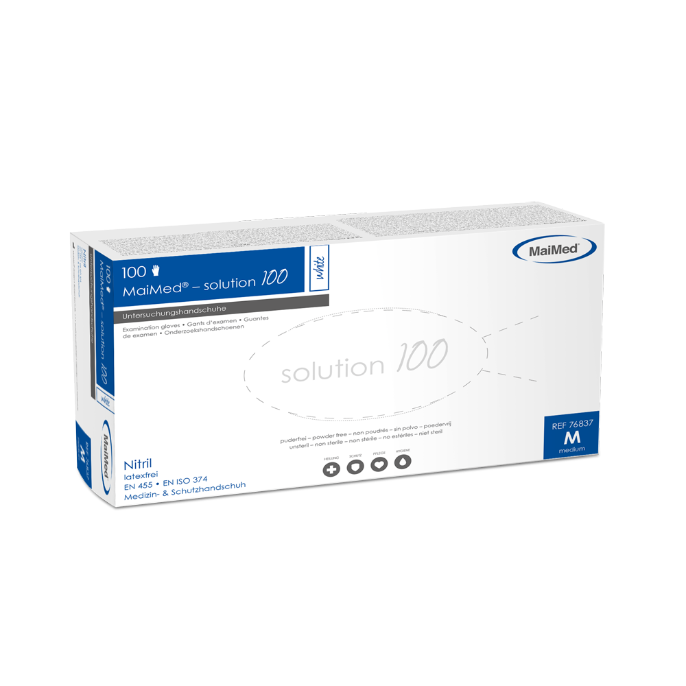 MaiMed-løsning 100 hvit usteril, pf lateksfri hanske, hvit, 100 stk/eske