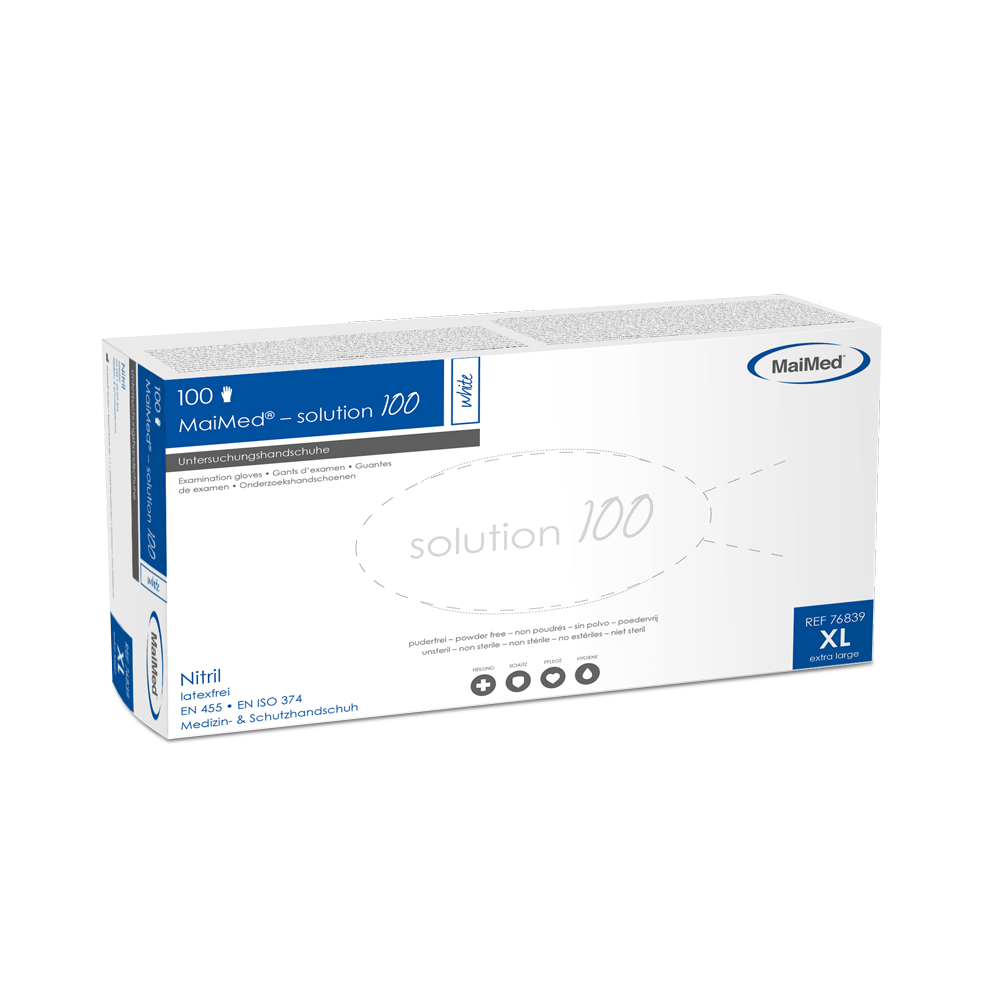 MaiMed-løsning 100 hvit usteril, pf lateksfri hanske, hvit, 100 stk/eske