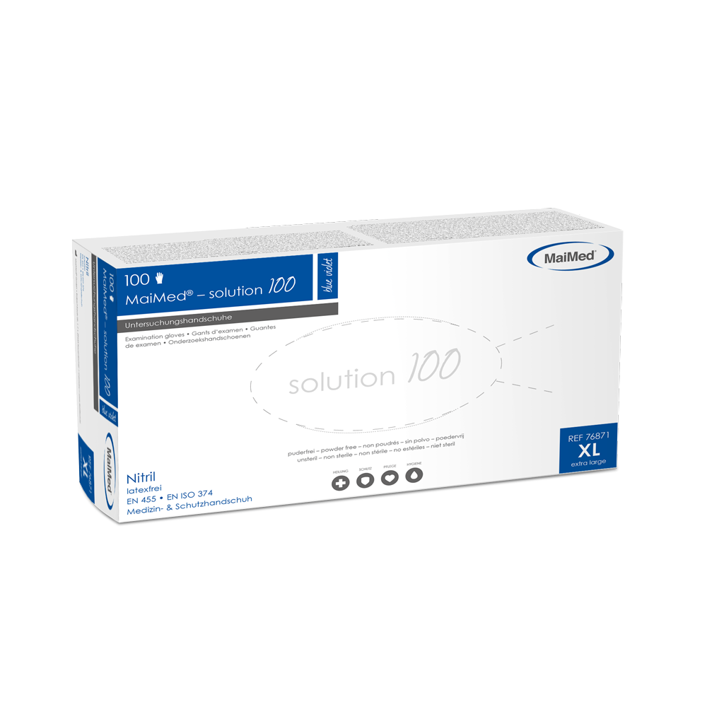 MaiMed-solution 100 guantes sin látex, azul violeta, no esterilizados sin polvo, 100 unidades/caja