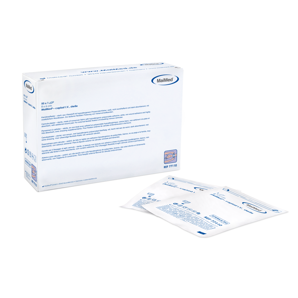 MaiMed-caplast I.V. Apósito para cánula estéril de 8x6cm con almohadilla para heridas 50x1ud/caja | Caja (50 piezas)